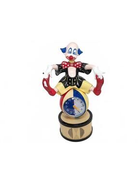 Jinmei Balancing 11in Circus Clown Alarm Clock Japan 1960s Smiling Happy Novelty